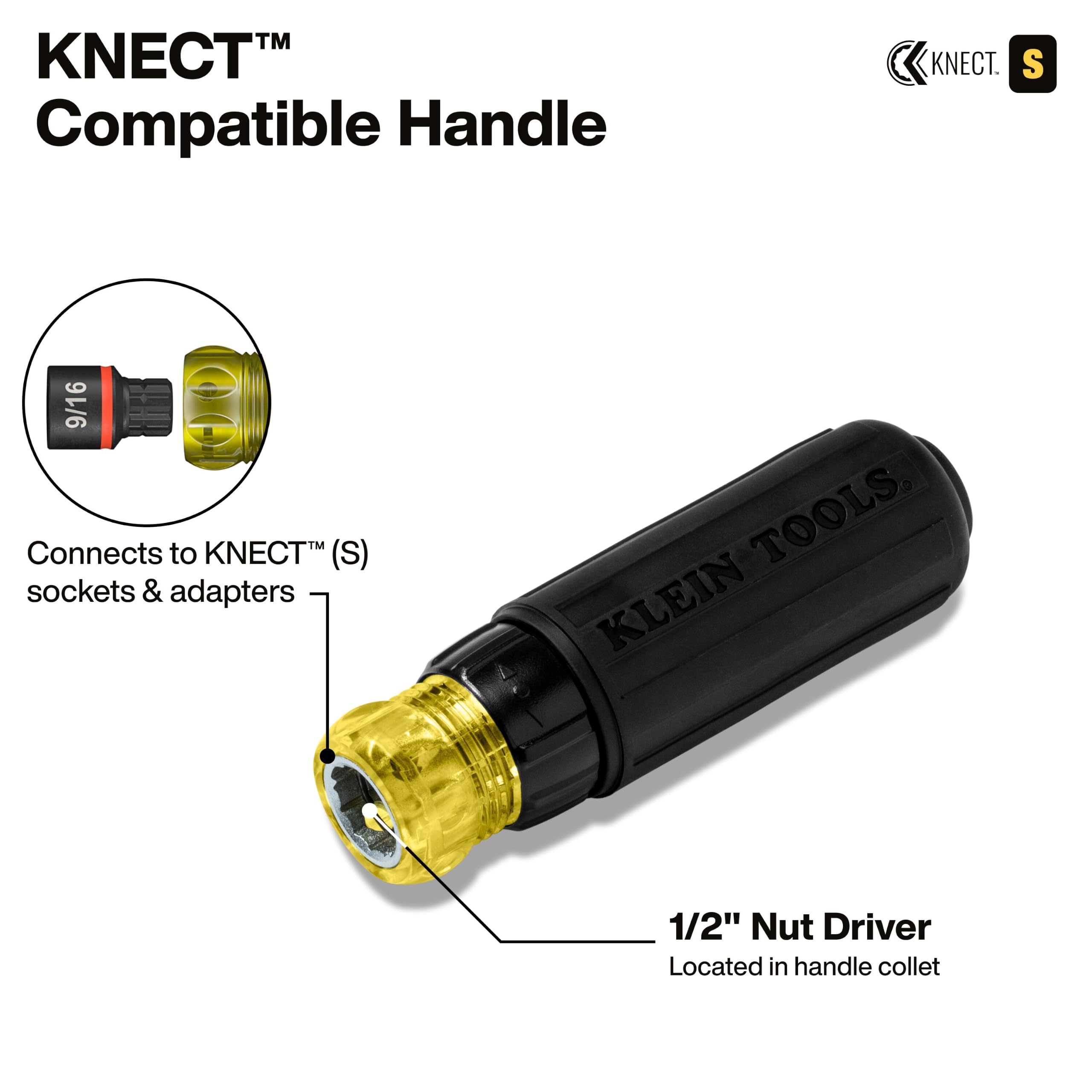 Klein Tools 32500HDRT KNECT Destornillador de carraca, destornillador multibrocas/llave de vaso, herramienta 11 en 1 apta para impacto con puntas Phillips, planas, cuadradas y Torx