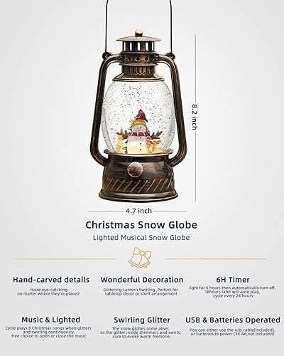 Miniatura 3 de Decoraciones de Navidad para interiores - Globo de nieve musical con temporizador de 6H, escena iluminada de muñeco de nieve, cardenal y ciervo,