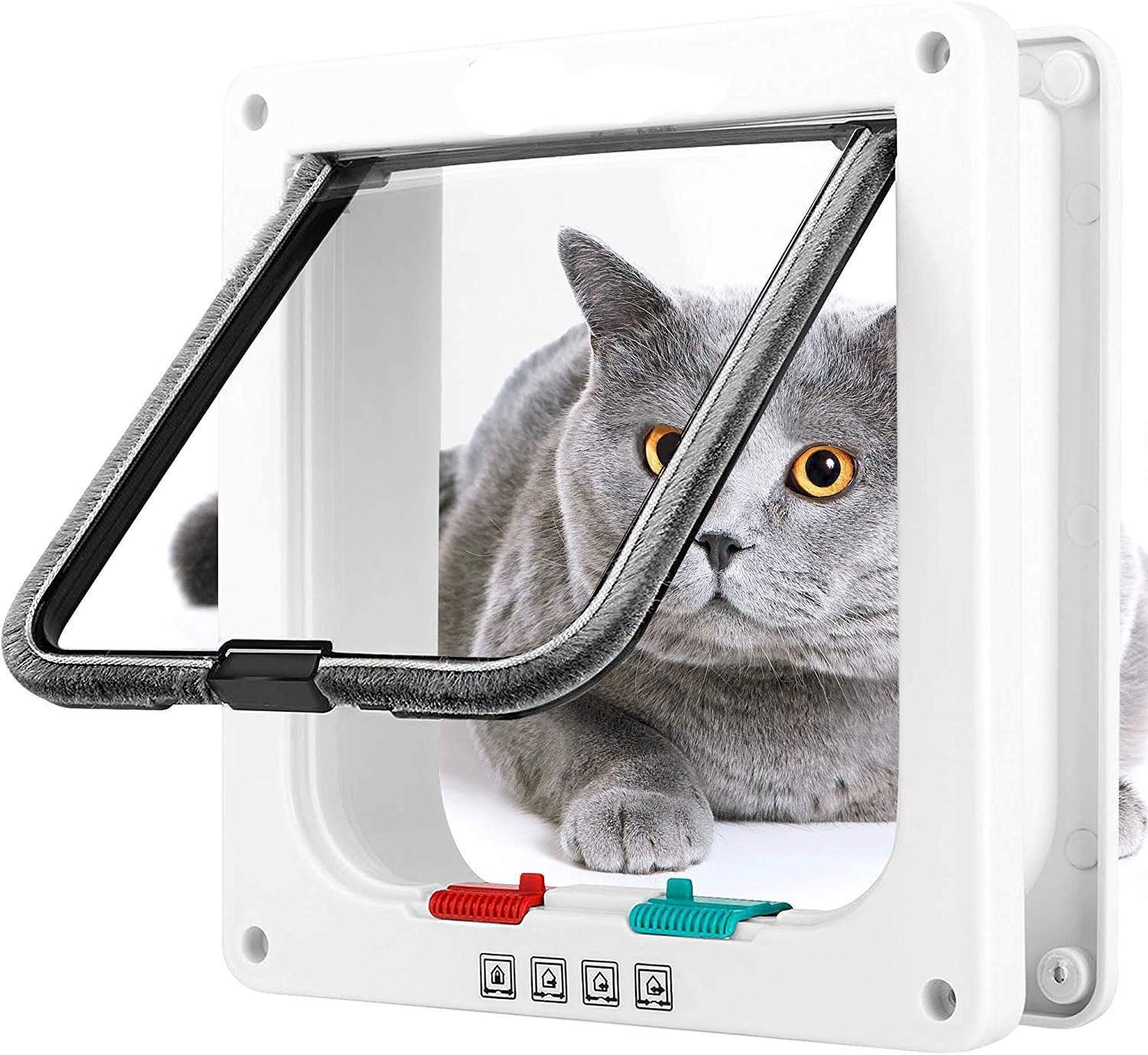 4-Way Cat Flap with Tunnel, Large Cat Mate for Dog Cat Durable And Easy To Install White Cutout