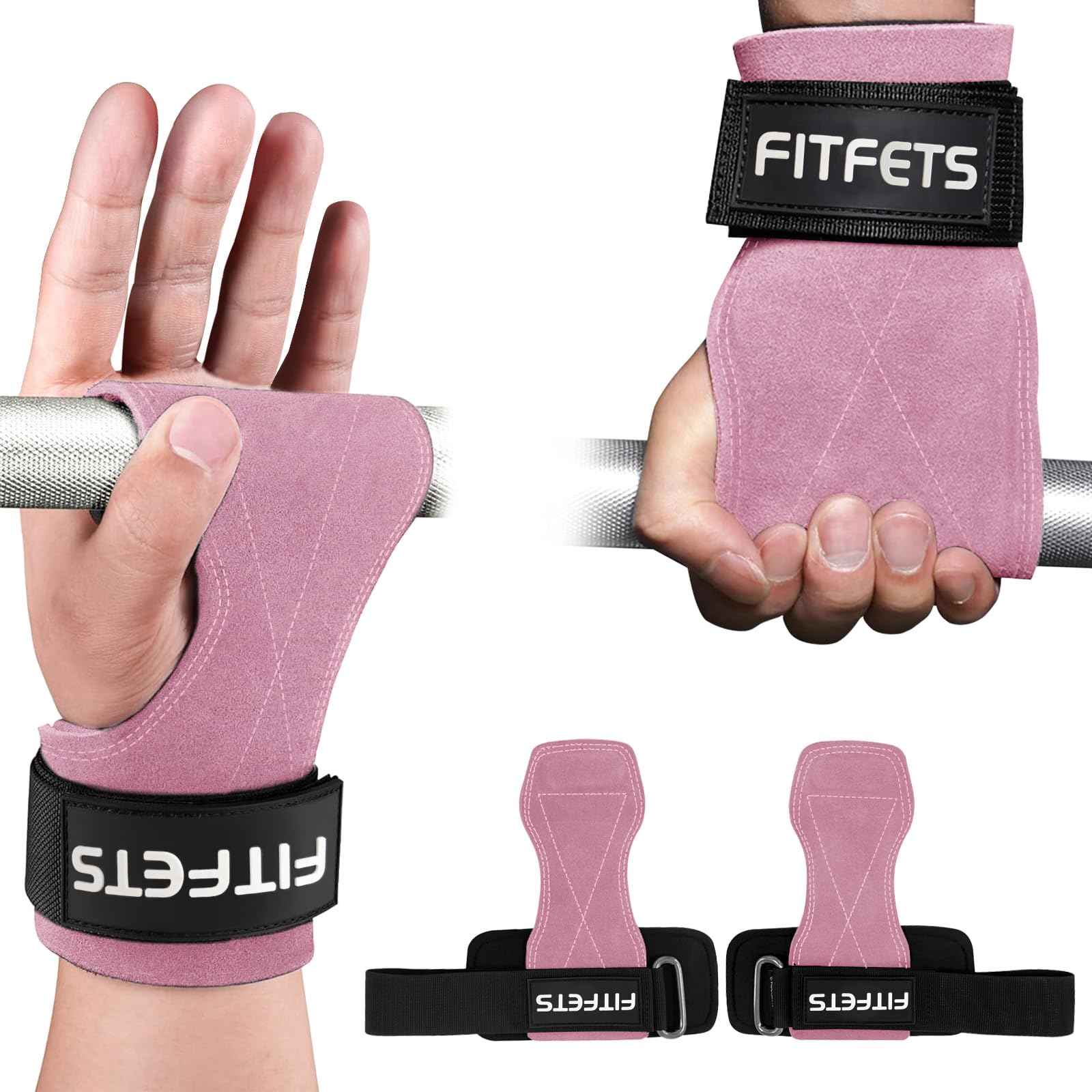 Zughilfen für Krafttraining, Lifting Straps für Krafttraining, Bodybuilding, Gewichtheben und Fitness, Fast Grip Leder Zughilfe für Männer und Frauen