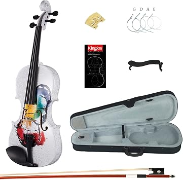Kinglos 4/4 Butterfly Colored Ebony Fitted Solid Wood Violin Kit with Case, Shoulder Rest, Bow, Manual, Extra Bridge and Strings Full Size NHS3002