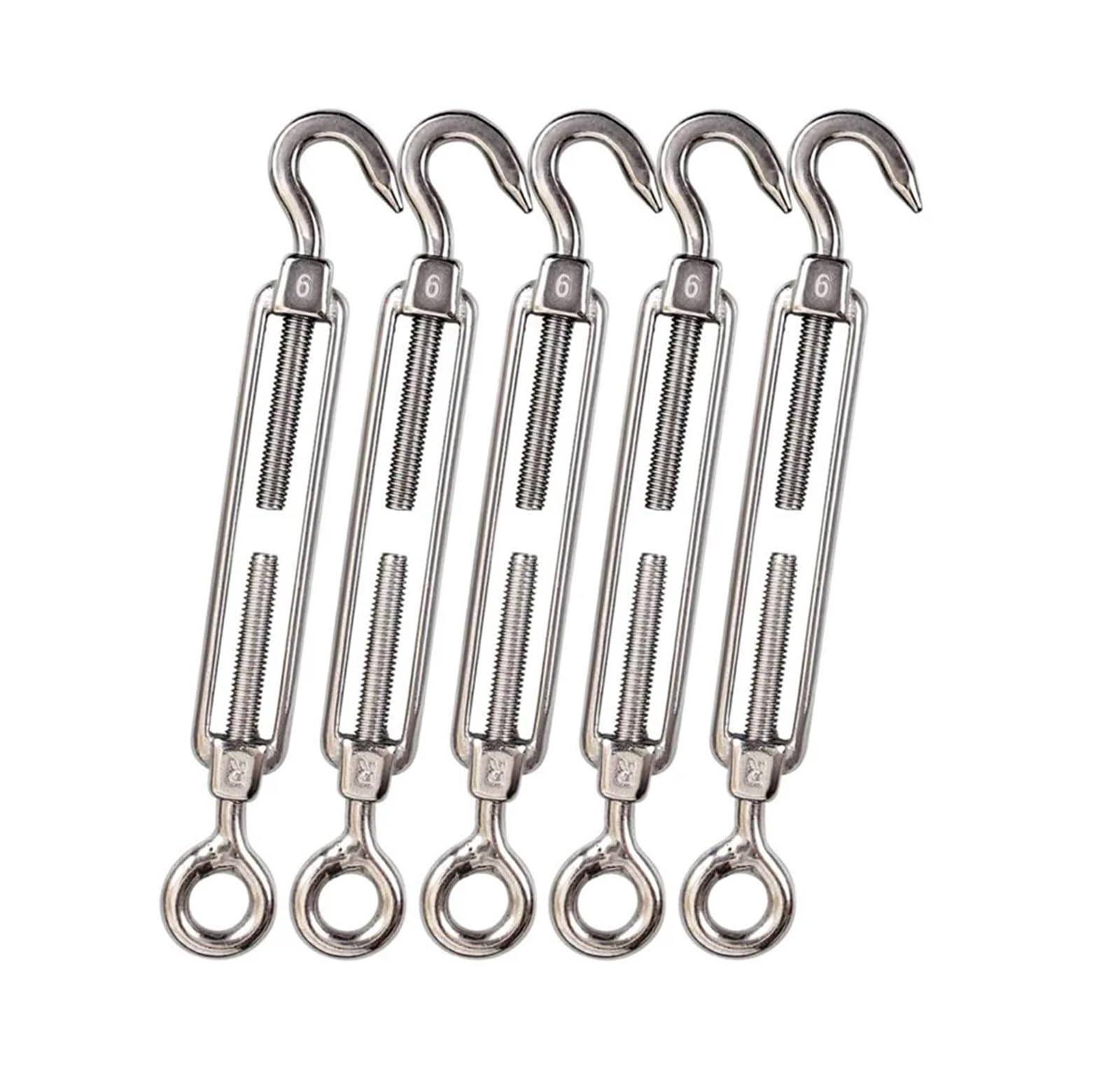 Juego de 5 tensores cable acero inoxidable con gancho y ojo, tensor ajustable for jardín M4 M5 M6 M8 Para Vallas De Jardín Y Soporte(Silver 1,M8)