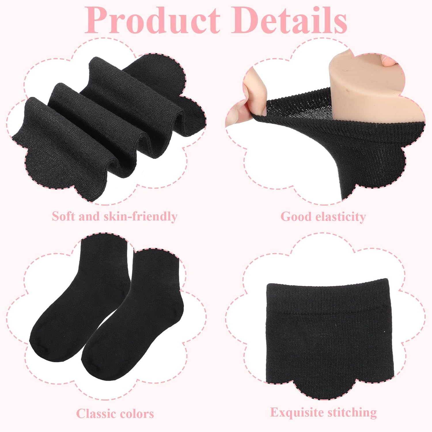 3 Pair Black Knee Socks Women, Stretchy Knee High Long Black Socks, Soft Long Stockings for Women Daily Wear Halloween Costumes - Image 5