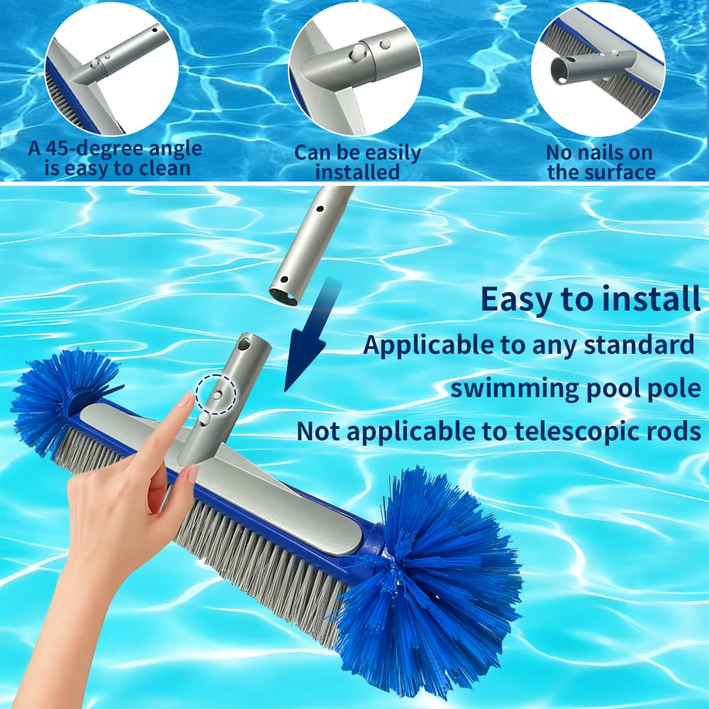 42cm Spazzola Rotonda per Piscina,Spazzola per Piscina con Asta Telescopica,213cm,Spazzola per Pavimenti,per la Pulizia Della Piscina,Bagno,Cucina,Piastrelle