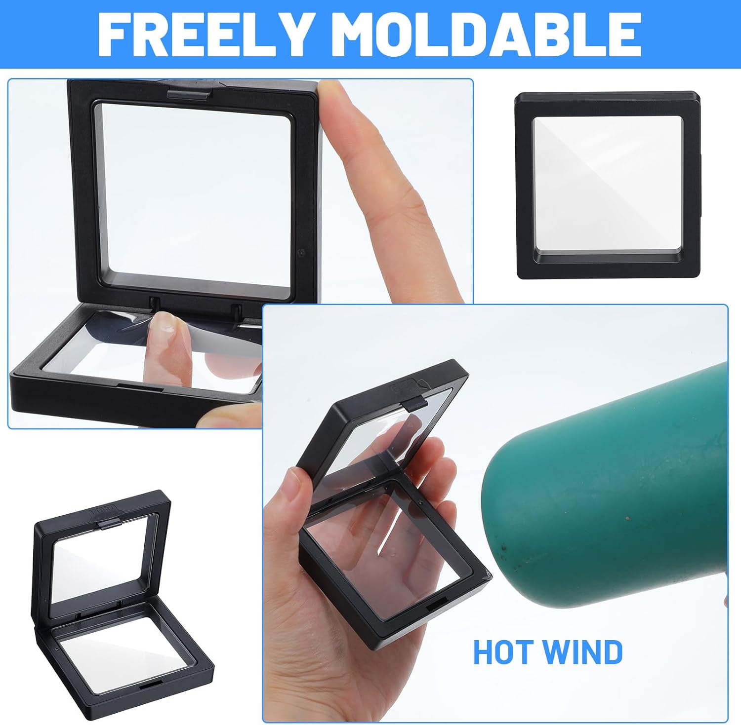 8 Pcs 3D Floating Display Case,Multi-Pack ABS Floating Display Frame, 2.76"x 2.76" Protective 3D Floatings Frame for Coin Collection and Butterfly Specimen Displays