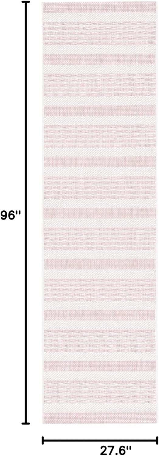 SAFAVIEH Courtyard Collection 2'3" x 8' Ivory/Soft Pink CY8062 Stripe Indoor/ Outdoor Waterproof Easy Cleaning Patio Backyard Mudroom Runner Rug