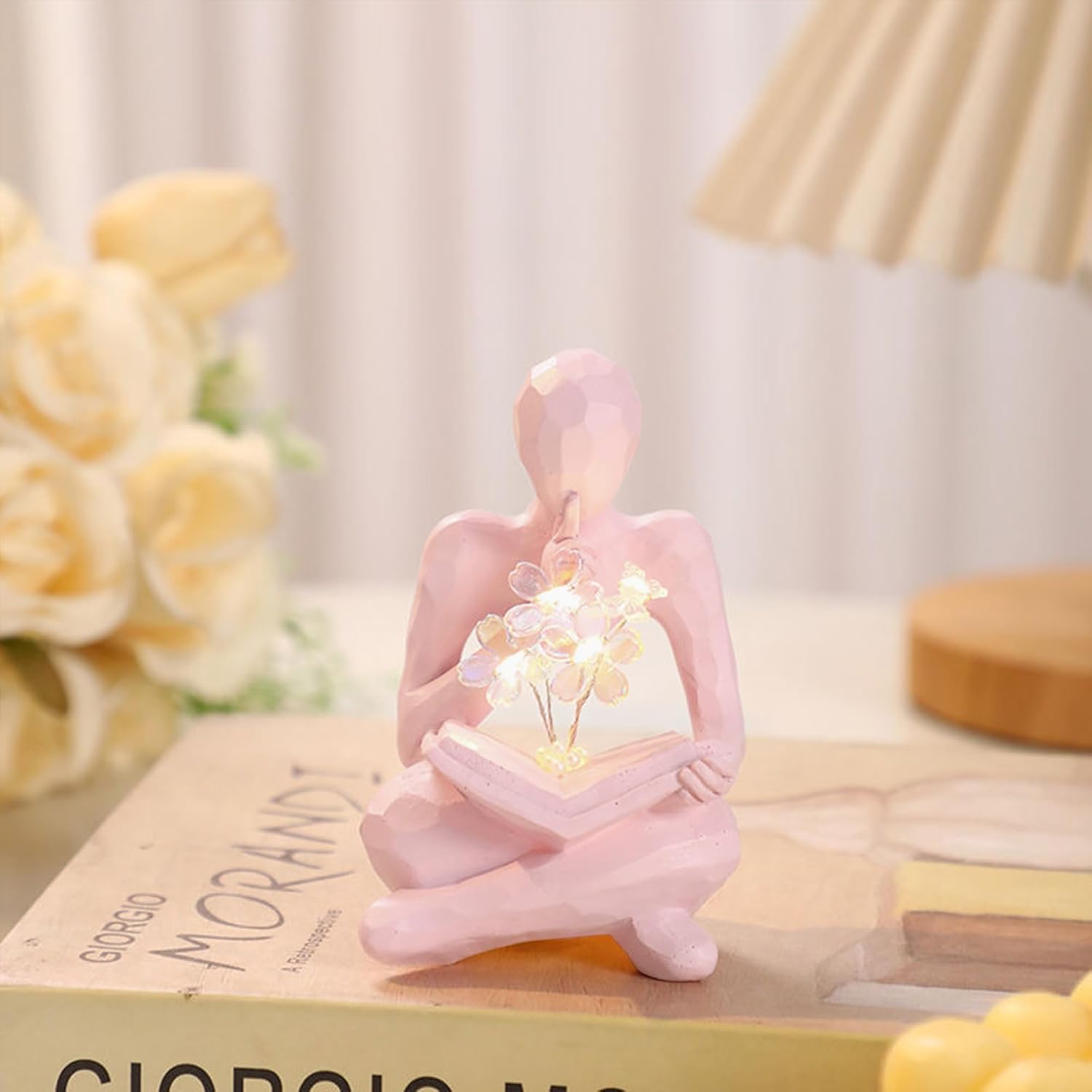 LIYAOLI Sakura Night Light Aesthetic Lamp Sculptures Bookshelf Decor Aesthetic,Desk Decorations for Women Office Home entryway Table Pink Decor