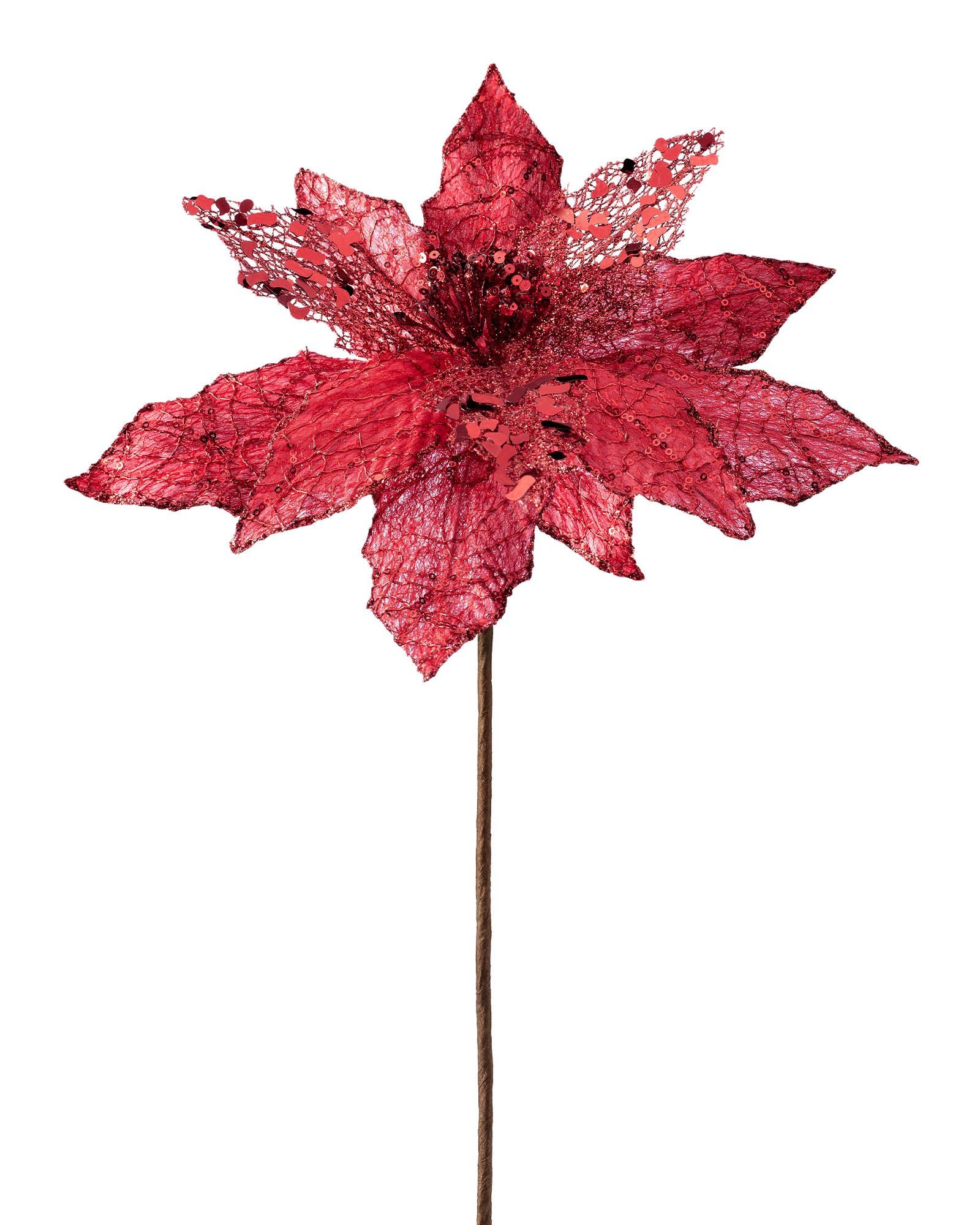 WeRChristmas Artificial Poinsettia Christmas Tree Flower Decoration, Red, 34 cm