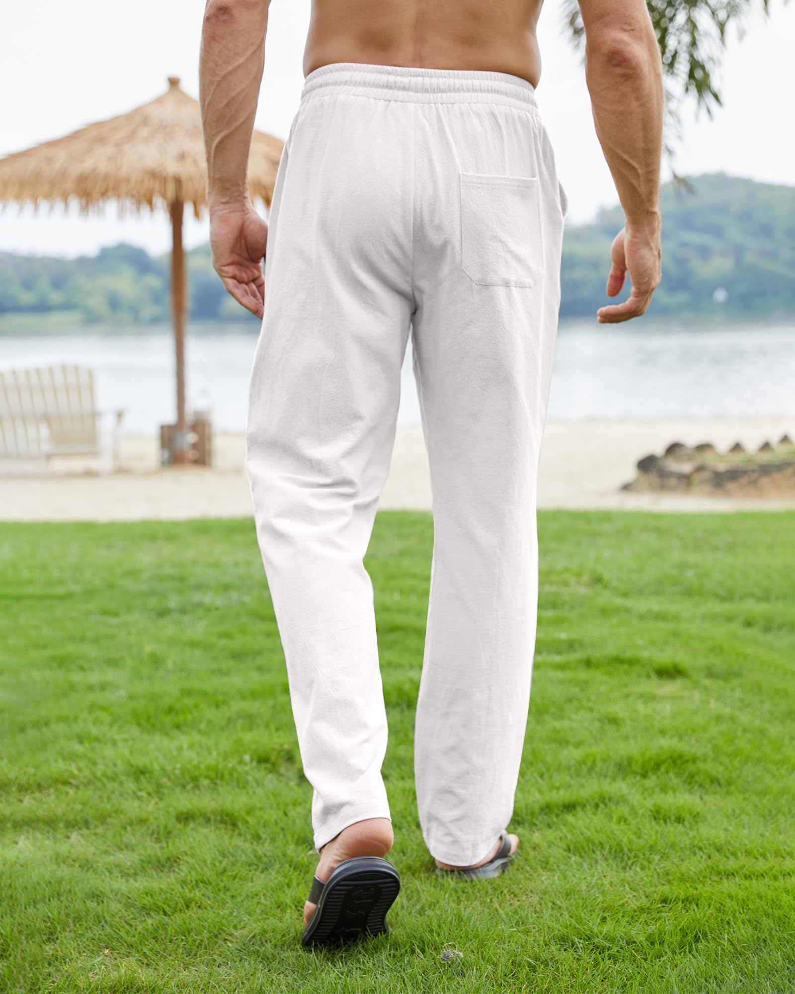 NANAMEEI Pantalon Coton Lin Homme Décontractés de Plage Léger Été Casual Yoga Pants avec Cordon Elastique Grande Taille