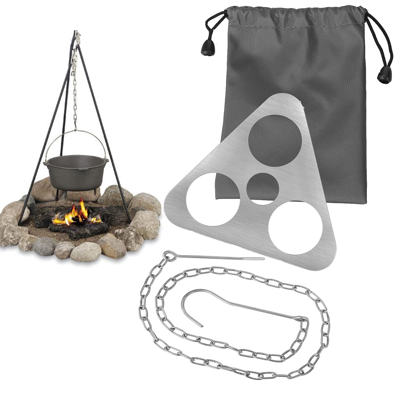 KASTWAVE Camping Tripod Board,Turn Branches into Campfire Tripod, Stainless Steel Campfire Support Plate with Adjustable Chain for Hanging Cookware, Perfect Accessories for Outdoor Cooking