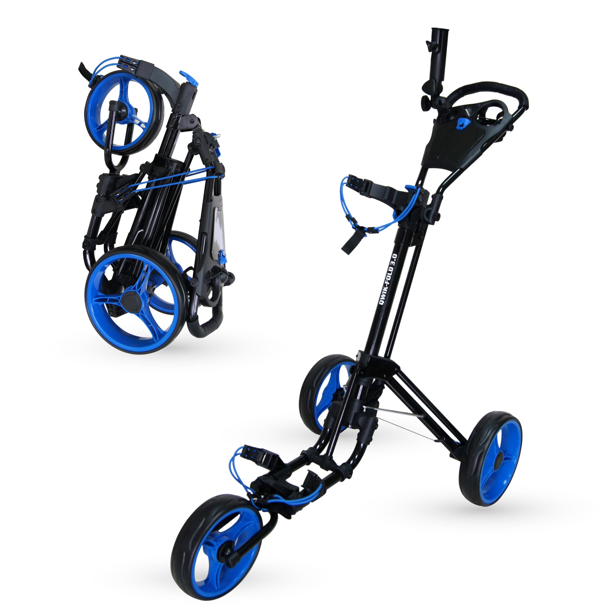 QWIK-FOLD 3 Wheel Push Pull Golf CART - Foot Brake - ONE Second to