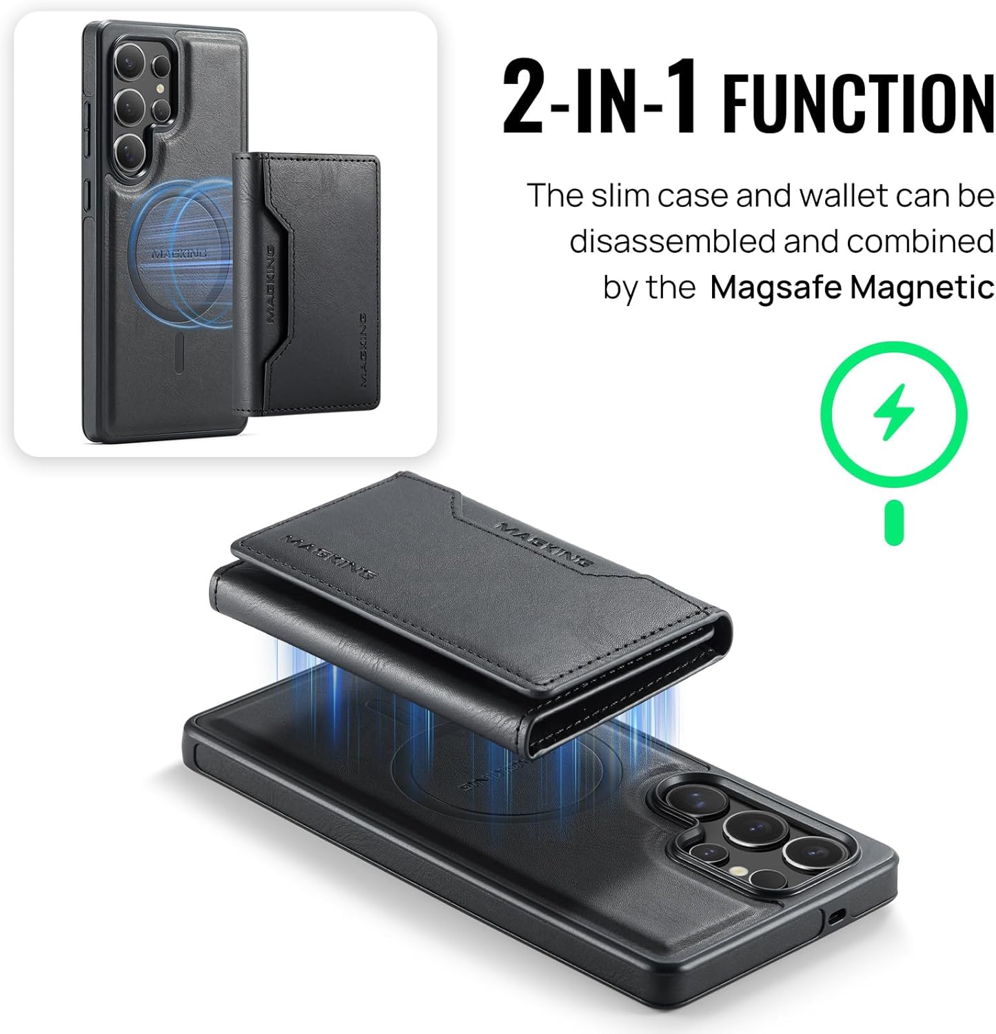 Compatible with Samsung Galaxy S25 Ultra,The 2 in 1 Detachable Fold Leather Wallet Phone Cases, Support Mag-Safe Magnetic Wireless Charging (Black) - Image 6