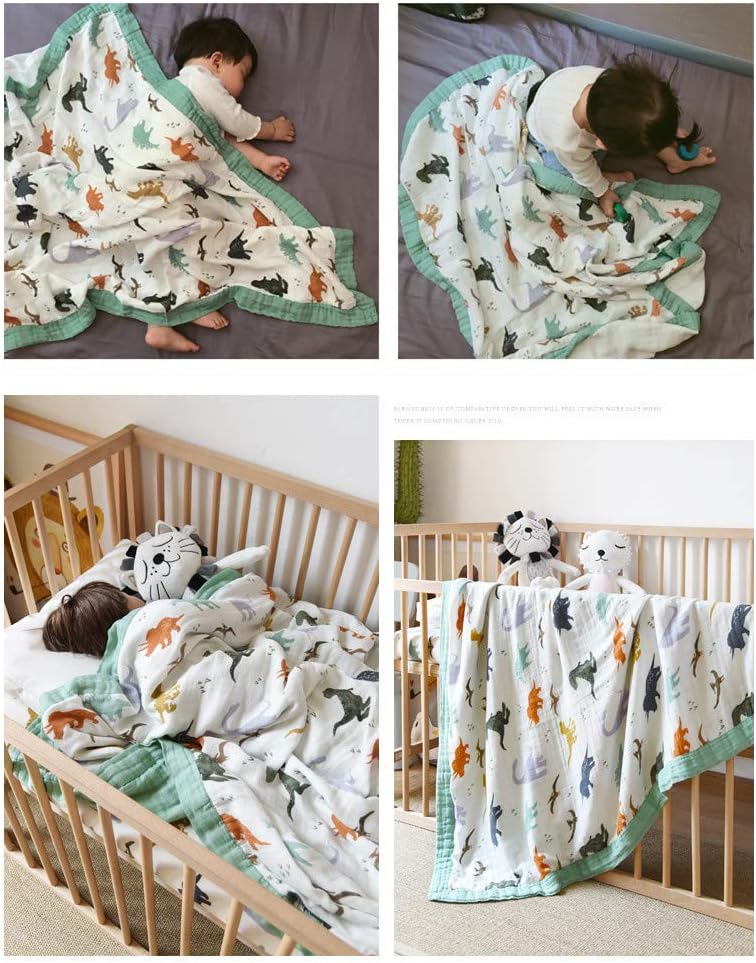 Little Jump Dinosaur Muslin Blanket Baby Quilt - Silky Soft and Breathable Crib Blanket for Daycare - Large 47" x 47" - 2 Layers Toddler Summer Blankets for Boys (Dinosaur) - Image 2