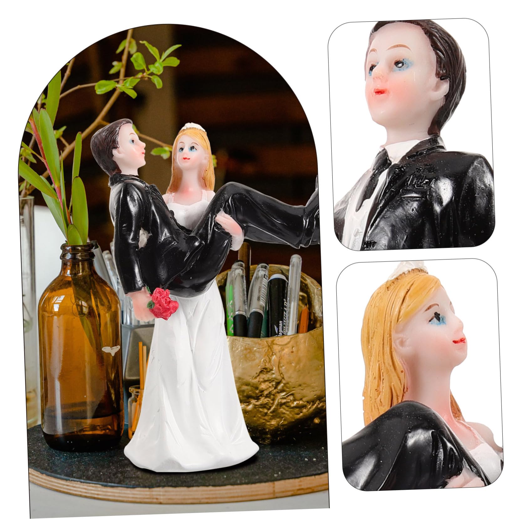2stücke Brautpaar Tortenfigur Aus Resin Hochzeitsdeko Für Romantische Anlässe Witzige Cake-Topper Für Unvergessliche Hochzeiten Braut Und Bräutigam Figurine Schwarz Und Weiß