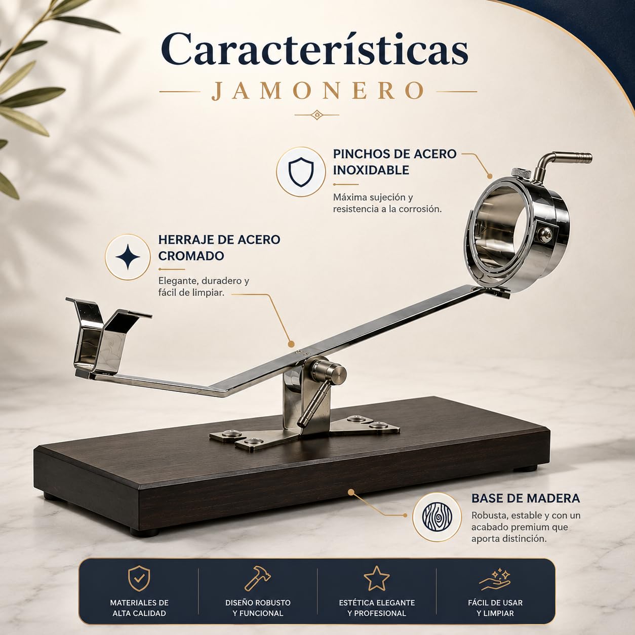 FERRETERIA LEPANTO Jamonero Basculante Giratorio, Future Soporte jamonero con Base Madera Color Negro para Jamones y Paletillas.