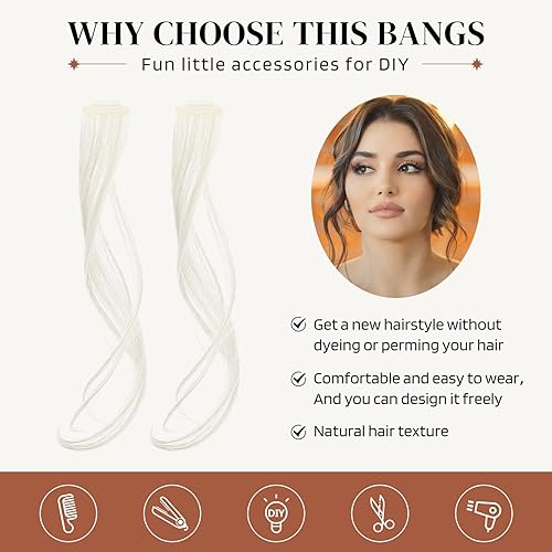 Miniatura 3 de FLUFYMOOZ Flequillos laterales de aire, 2 piezas de flequillo frontal con clip, juego de flequillo lateral delantero, flequillo para el cabello con