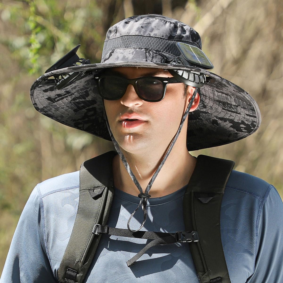 Wide Brim Solar Fan Outdoor Fishing Hat,Solar Fan Hat Breathable Wide Brim Sun Hats,Ultralight Solar Fans Sun Hats (GreenM)