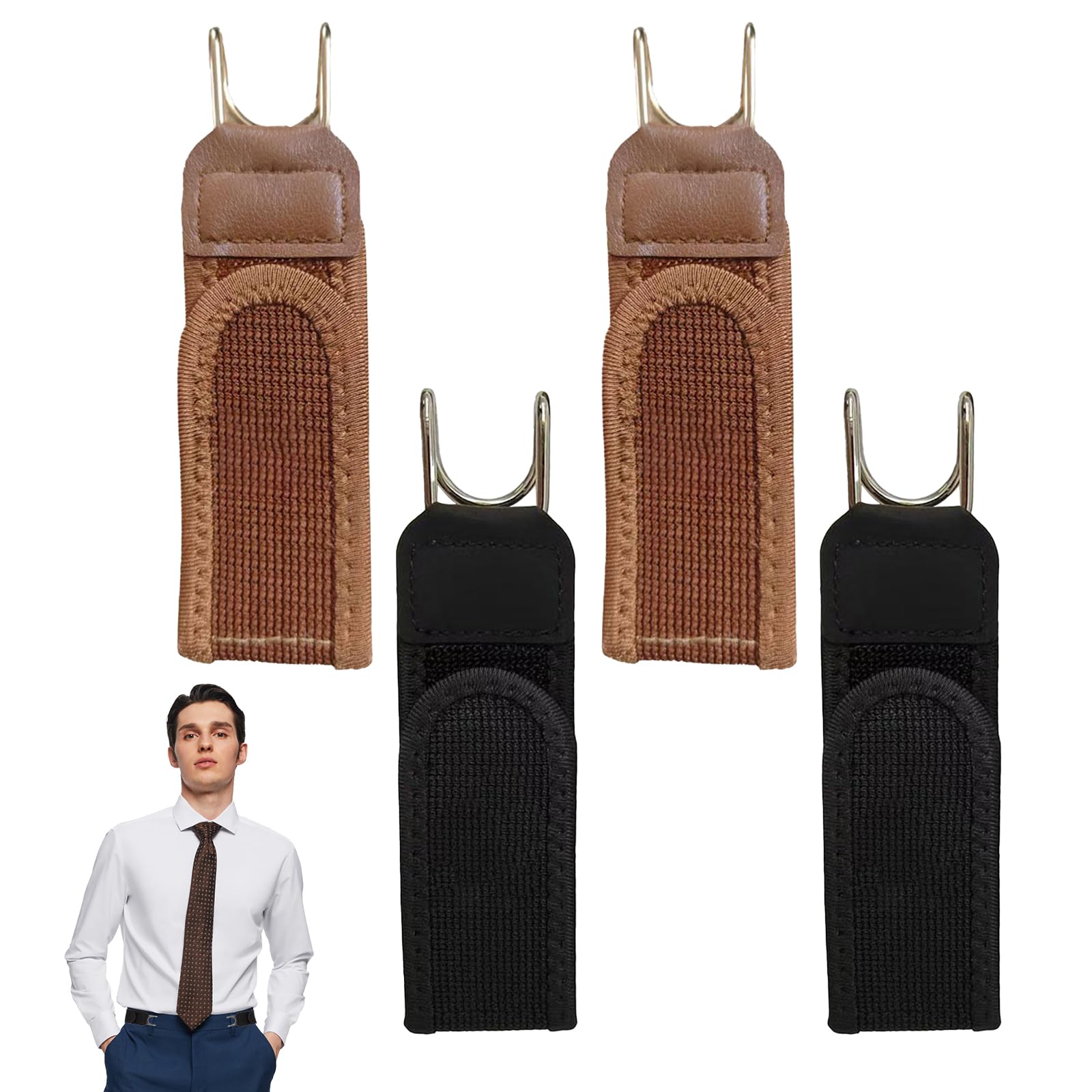 Llikknve Unisex Brown 4 Pcs Buckleless Belt For Men, Adjustable No Buckle Belts For Men, Durable Metal Hook Elastic Belt For Outdoor, Work (Black, )