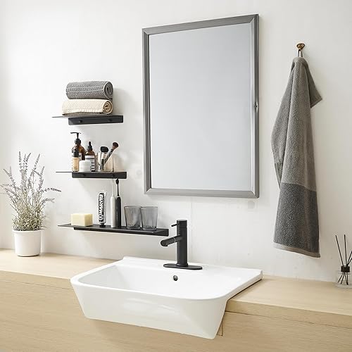 Miniatura 5 de JOOM Estante de pared de metal, estante flotante negro, estante de baño pequeño, estantes de exhibición de 16 pulgadas para almacenamiento en pared