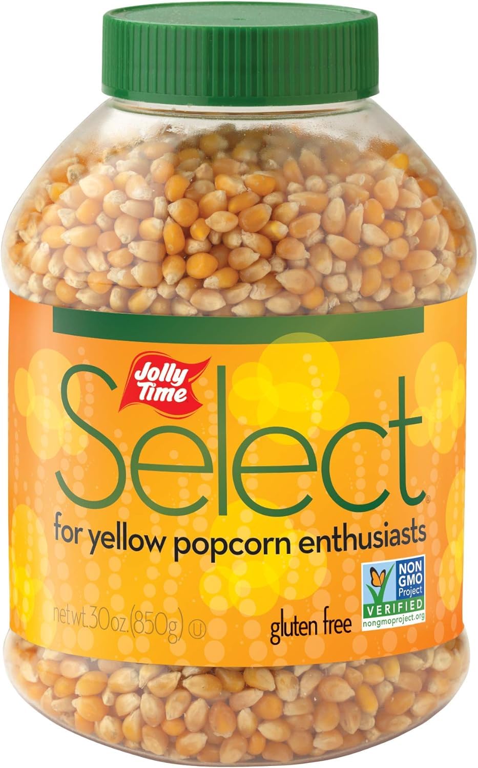 Jolly Time Popcorn Kernels, Gourmet Popping Corn for Air Popper Machine or Stovetop, Select Yellow Popcorn, 30 Ounce (Pack of 6)