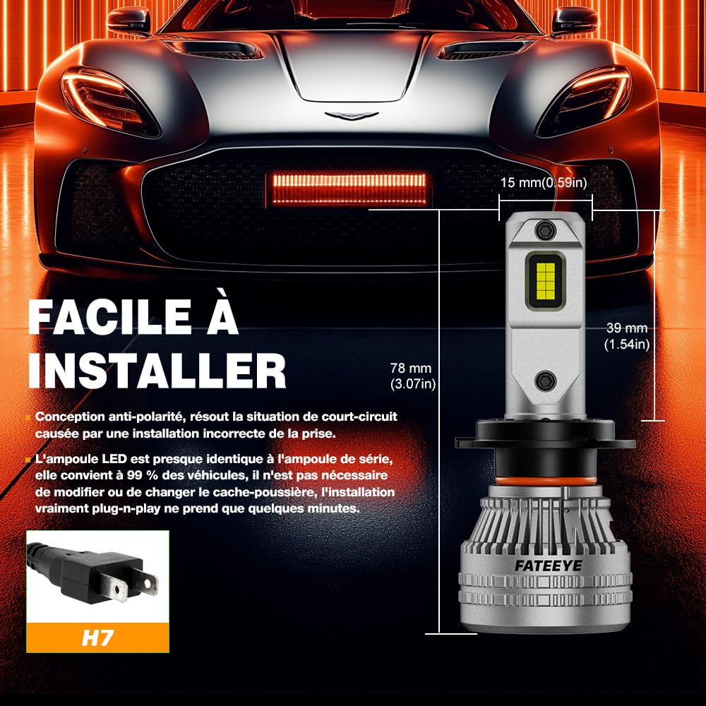 Lampadina H7 LED - 200W 44000LM faro LED H7 super luminoso, luce bianca fredda 6500K, sostituisce le lampadine alogene, impermeabile IP68, plug-and-play, Confezione da 2