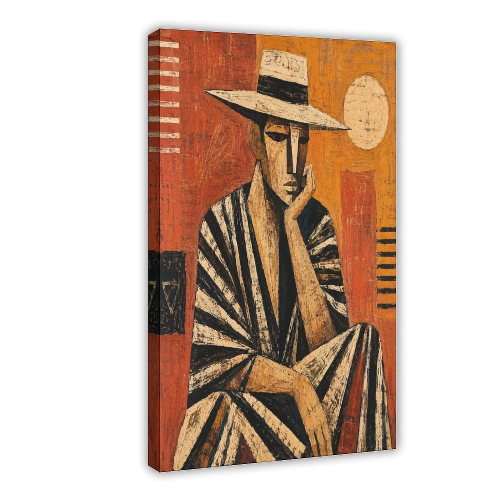 W7c8u2x3 Frame-Style-7 Man In Striped Suit Canvas Wall Art, Cubist Vintage Gallery Wall