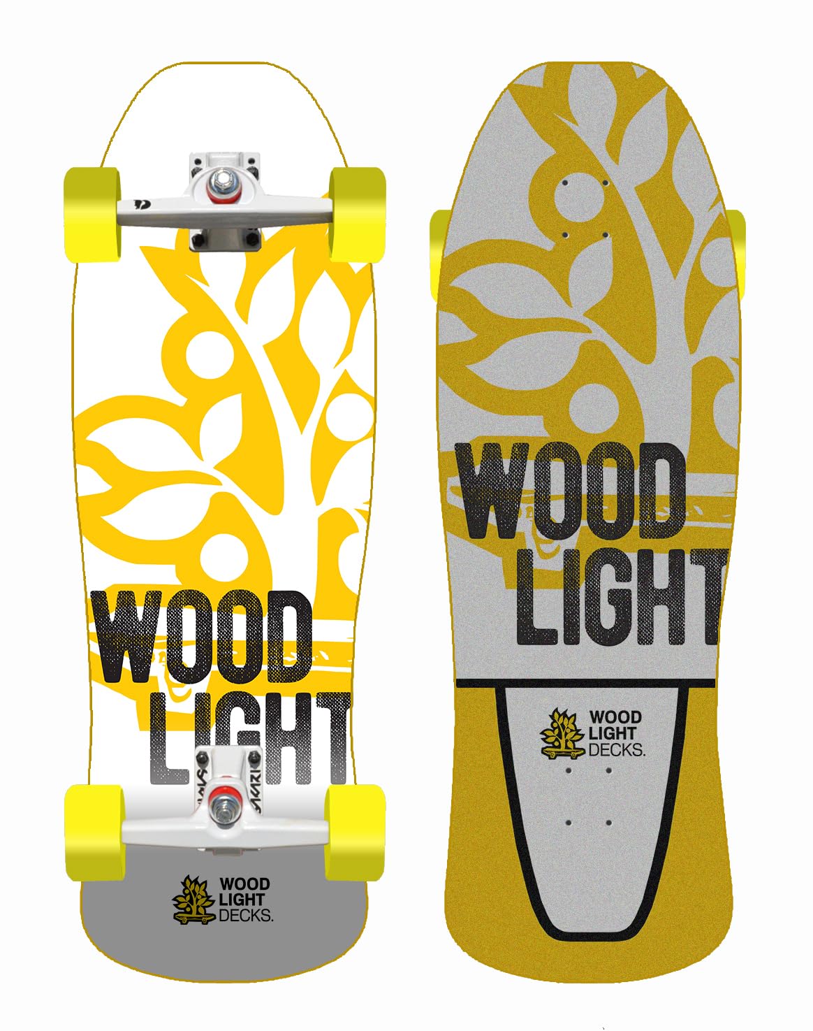 Woodlight Surfskate Complete with SGI Surfskate Trucks - Graphic Bass White Nuke 9.375 x 31.5