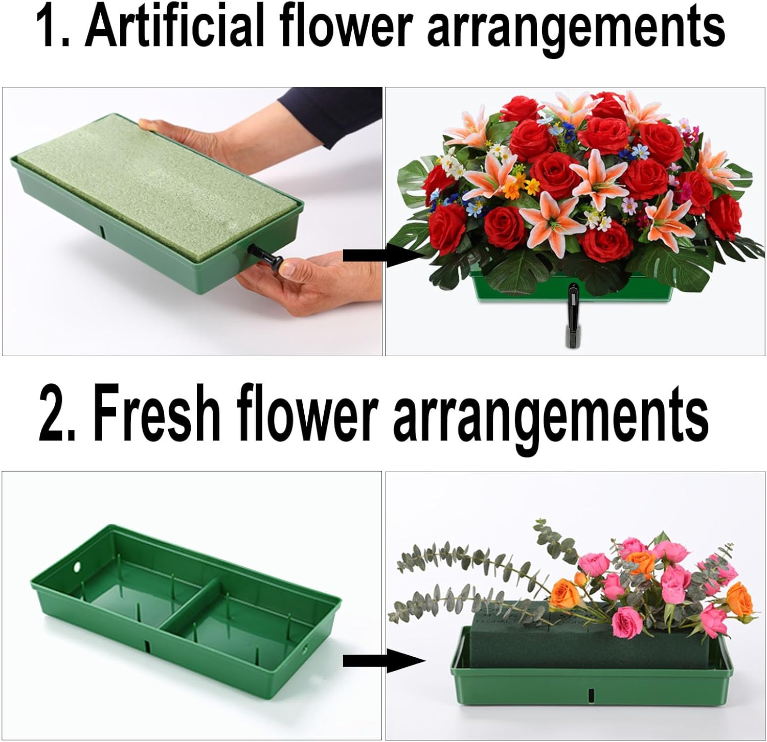 Never Blown Away!2 Sets Cemetery Grave Saddle Holder,Tombstone Flower Frame for 3 to 8 Inch Wide Headstones,Funeral Decor to Honor Loved Ones for Valentine's Day Mother's Day,Green,Reusable(Patented)