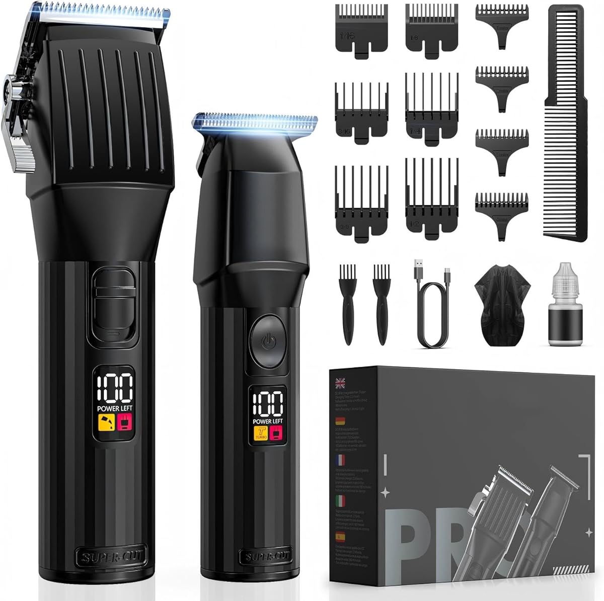 Professional Hair Clippers and Beard Trimmer for Men, Cordless Hair Trimmer Barber Clippers Hair Cutting Kit Rechargeable T-Blade Shaver Haircut Grooming Set with 10 Guide Combs Gifts for Men