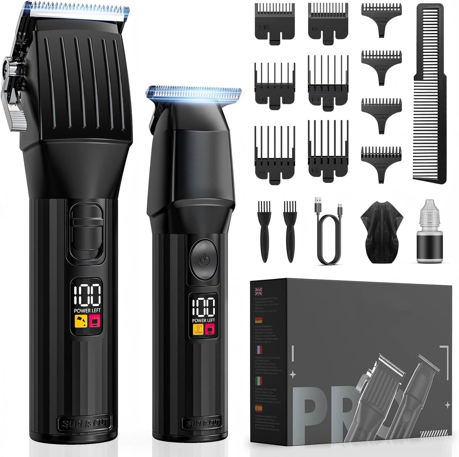 (Incomplete) Professional Hair Clippers for Men Cordless Trimmers Kit with LED Display Electric Beard Trimmer for Kid Cordless Beards Trimmer Haircut Grooming Kit Gift for Men Women Barber Kids (Black)