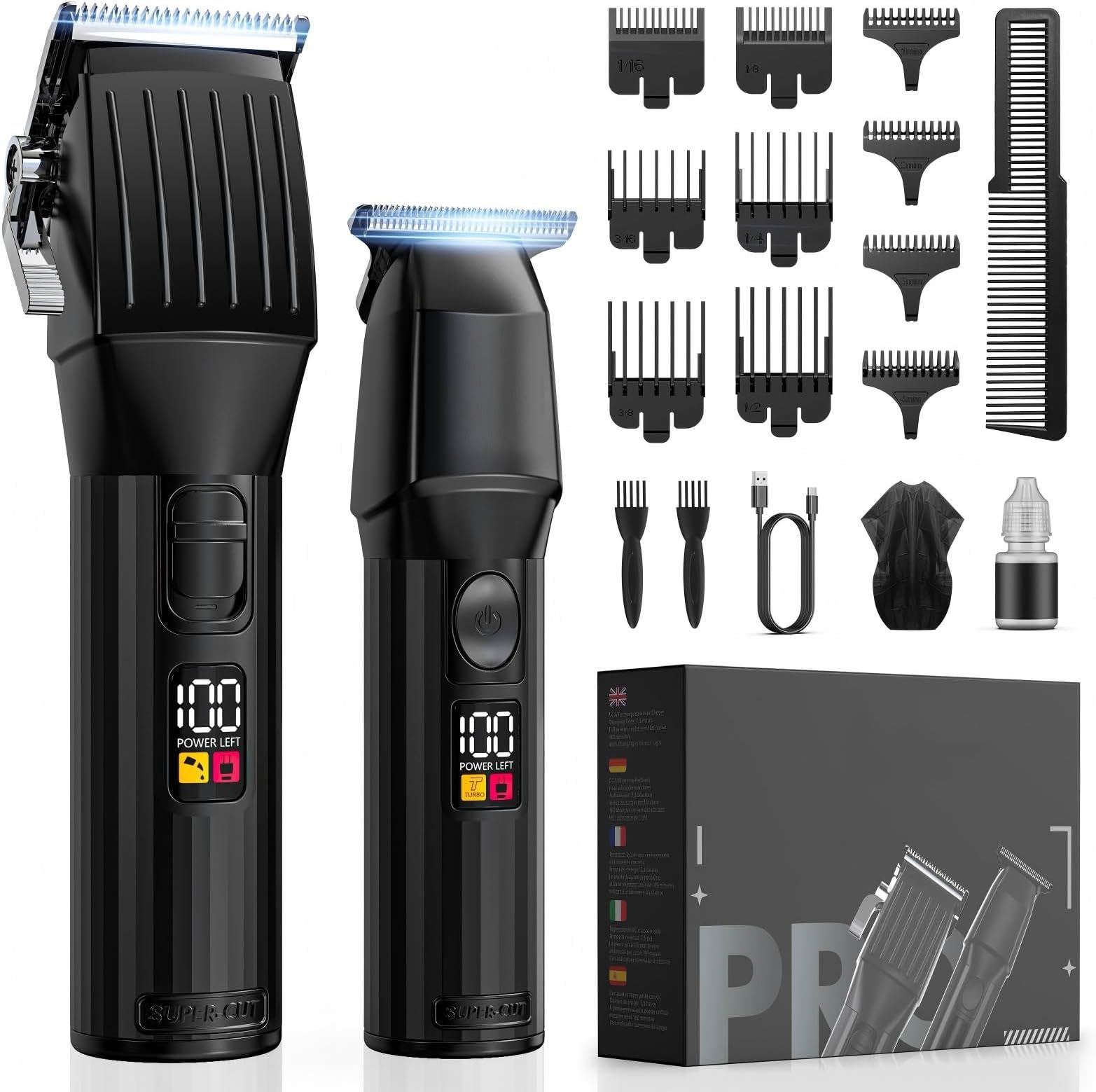 Cordless Hair Clippers for Men Beard Trimmers Kit with LED Display Electric Beard Haircut Rechargeable Grooming Shaver Kit Gift for Men Women Barber Kids (Black)