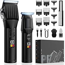 Professional Hair Clippers and Beard Trimmer for Men, Cordless Hair Trimmer Barber Clippers Hair Cutting Kit Rechargeable T-Blade Shaver Haircut Grooming Set with 10 Guide Combs Gifts for Men