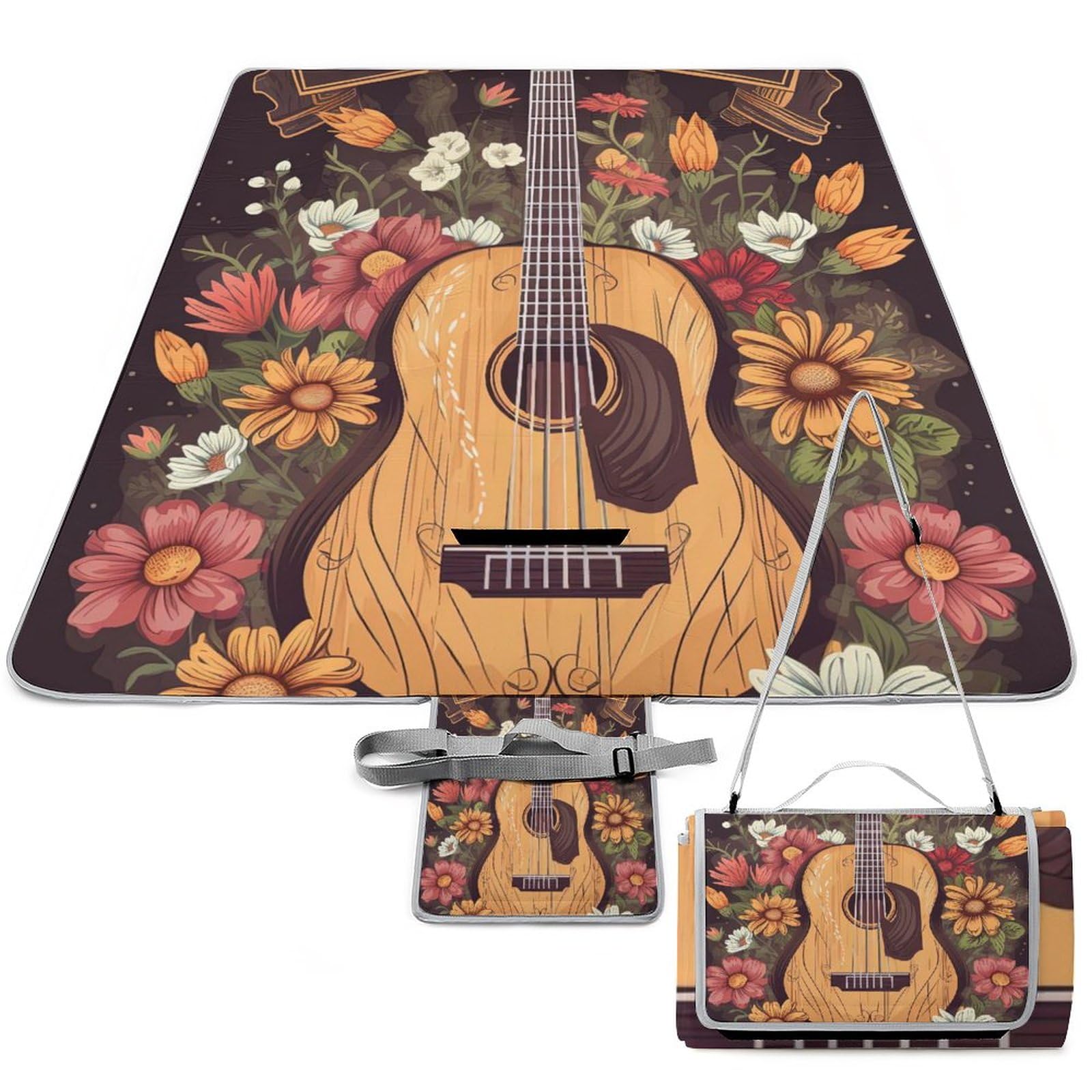Country-Music-Festival Print Picnic Blanket Waterproof Foldable, Large Outdoor Picnic Blanket Beach Blankets Camping Blanket Travel Mat, Shoulder Strap Tote, Rectangle 58x58in