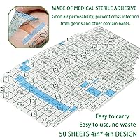Vista 3 de 50 vendajes adhesivos elásticos impermeables de 4 x 4 pulgadas, película transparente para cuidado posterior de tatuajes y reparación de piel