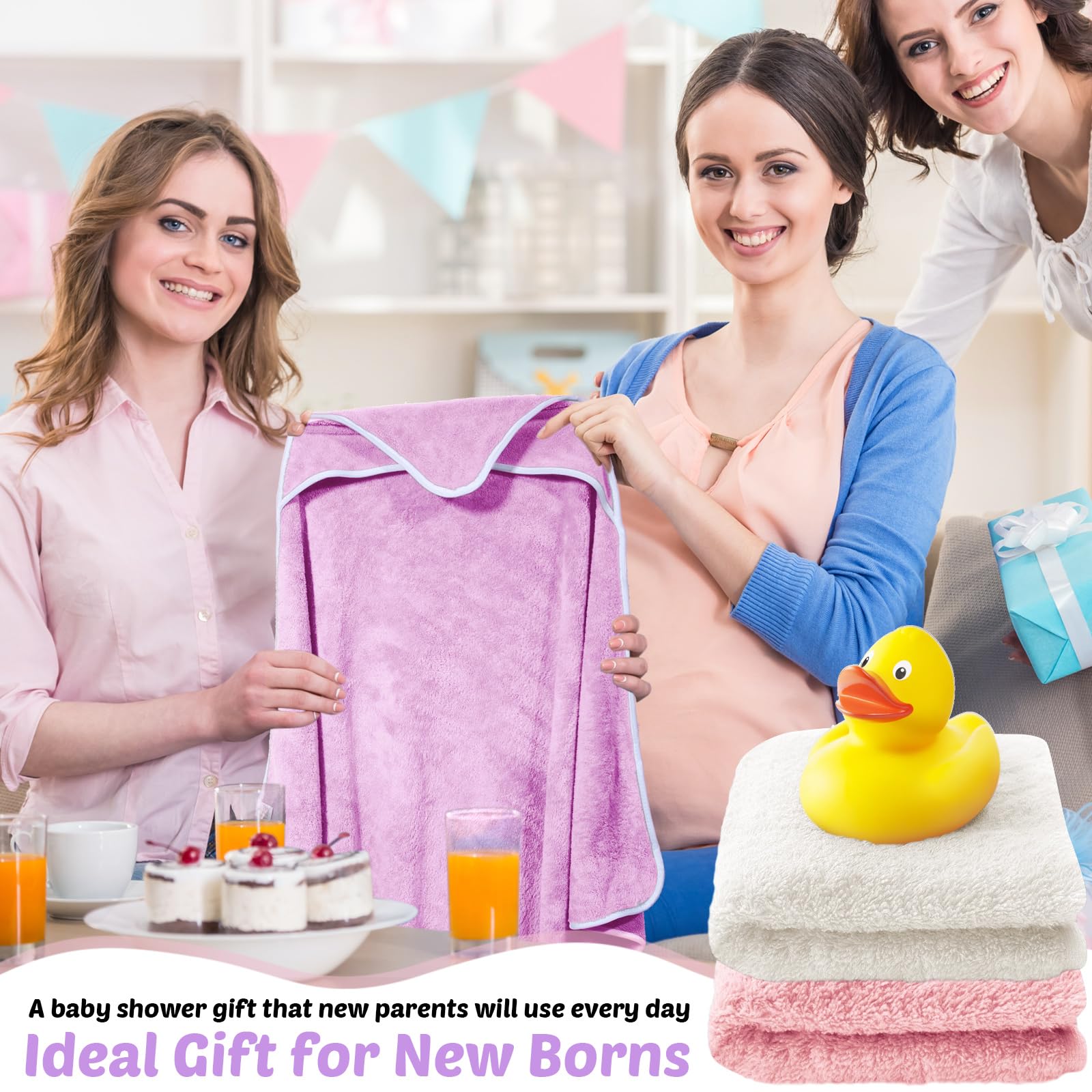 Reginary - Paquete de 4 toallas con capucha para bebé, forro polar coral, 30 x 30 pulgadas, suave y absorbente, manta de baño con capucha para recién nacidos, niños, niñas, suministros de regalo de