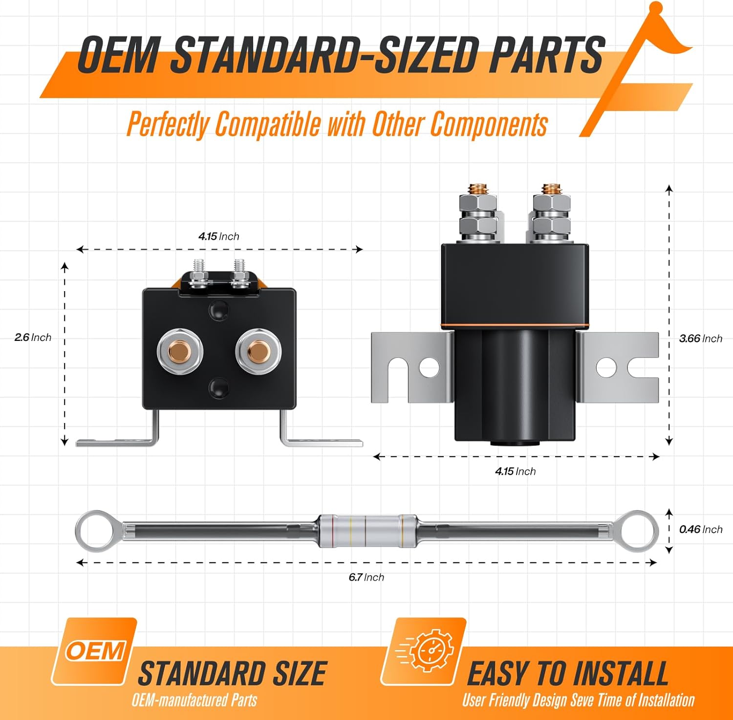 Club Car 48V Solenoid for Club Car DS 1995-UP & Precedent 2004-2008 Electric Models, Golf Cart 4 Terminal Solenoid with Resistor, OEM# 101908701, 102774701