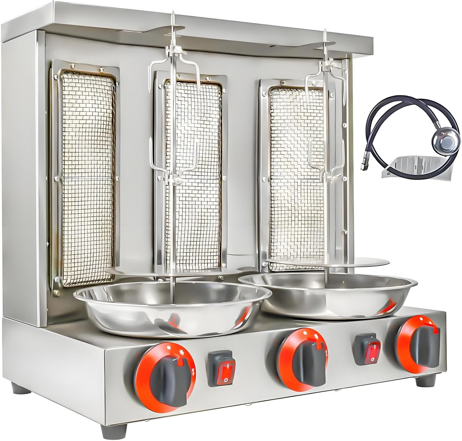 Shawarma Grill Machine LP Gas Doner Kebab Machine Vertical Broiler Gyro Machine Meat Roasting Machine with 3 Burners for Home Kitchen Restaurant Party