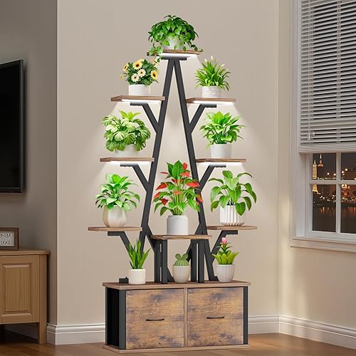 Miniatura 8 de Soporte para plantas de interior con luces de crecimiento, estante para plantas de 10 niveles con 2 cajones extraíbles, estante para plantas de 65