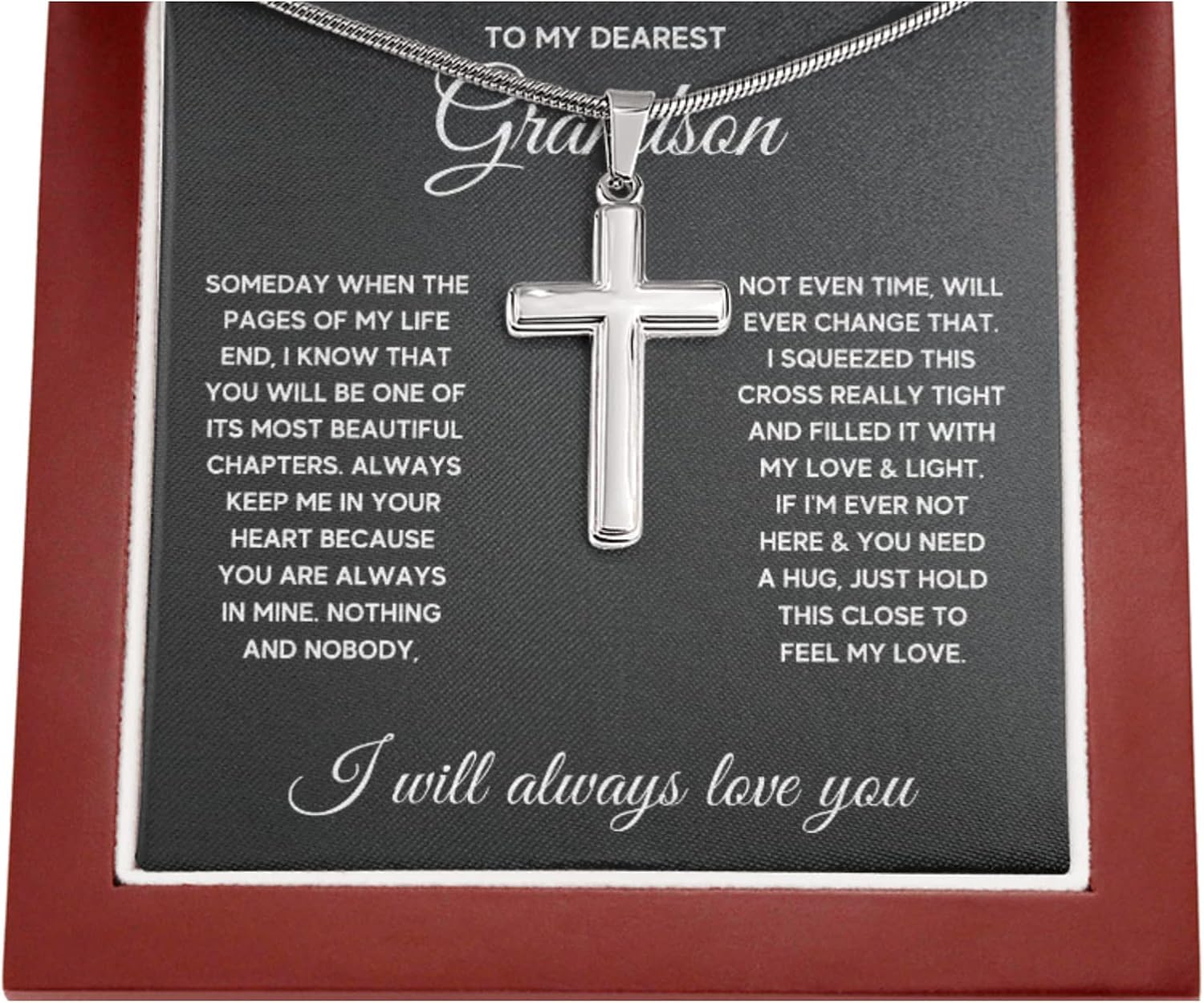 Grandson Gifts From Grandma Birthday Card Christmas Graduation Baptism Necklace with Gift Box To My Grandson Personalized Gift From Grandmother Grandpa Grandfather Grandparents