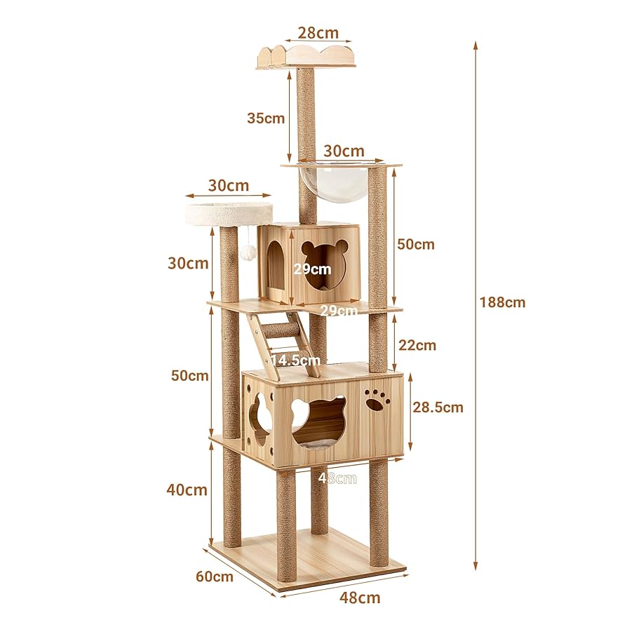 Amazon | WWI キャットタワー 木製 高さ188cm 据え置き 多頭飼い
