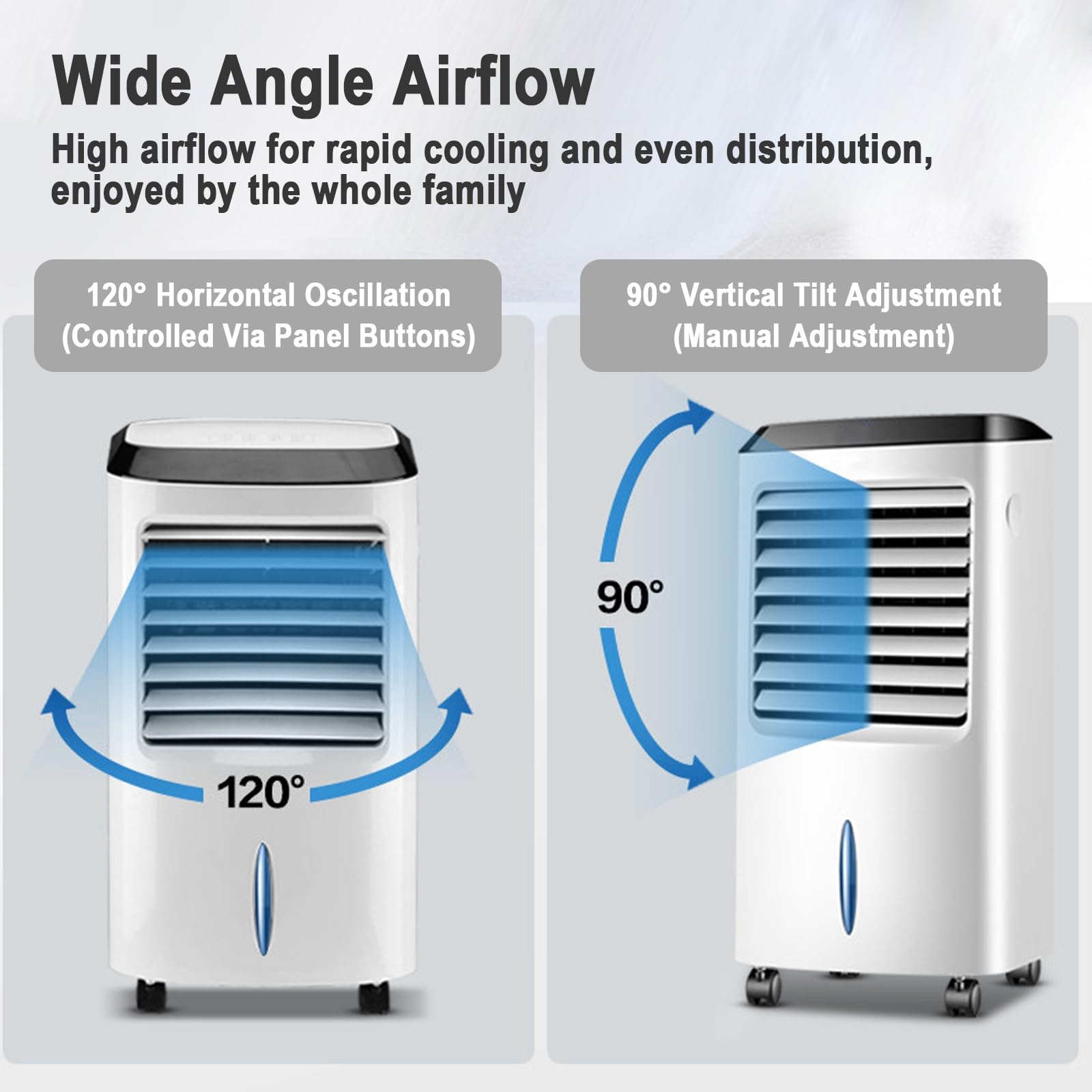 Aire Acondicionado Portátil Sin Tubo, Acondicionador de Aire 80W, Oscilación 120°, 3 Veloc, 37x30x78 cm, para Habitación