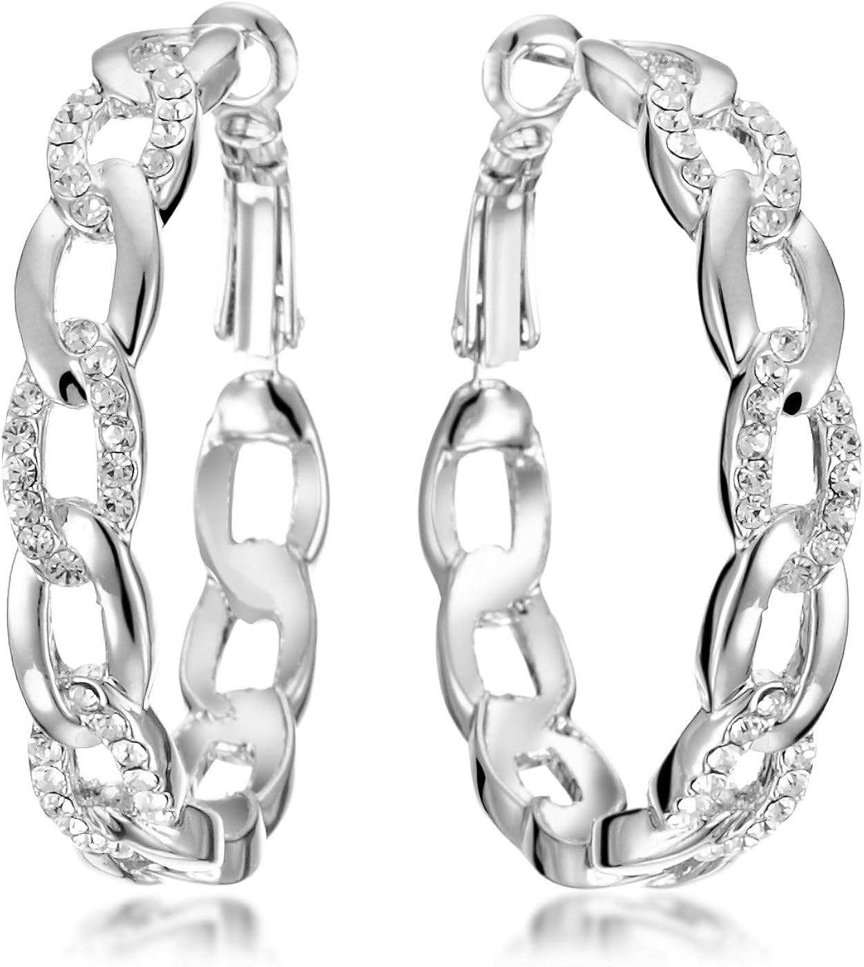 Gemini Women's Jewelry Platinum Plated White Gold Diamond Hoop Pierced Earring Valentine's Day Gifts Gm039Wg 1.5 inches