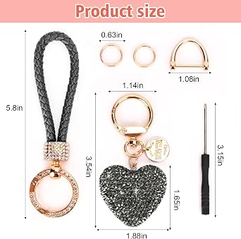 Car Keychain for Women with Rhinestone Heart Shape Bling Girl Cute Keychain for Christmas,Personalized Gift