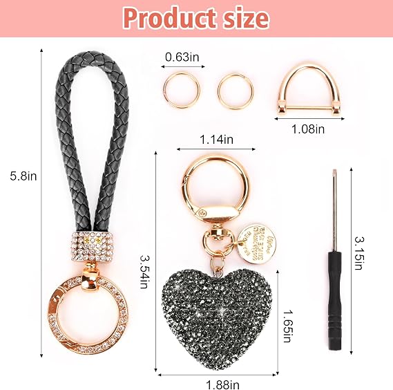 Car Keychain for Women with Rhinestone Heart Shape Bling Girl Cute Keychain for Christmas,Personalized Gift