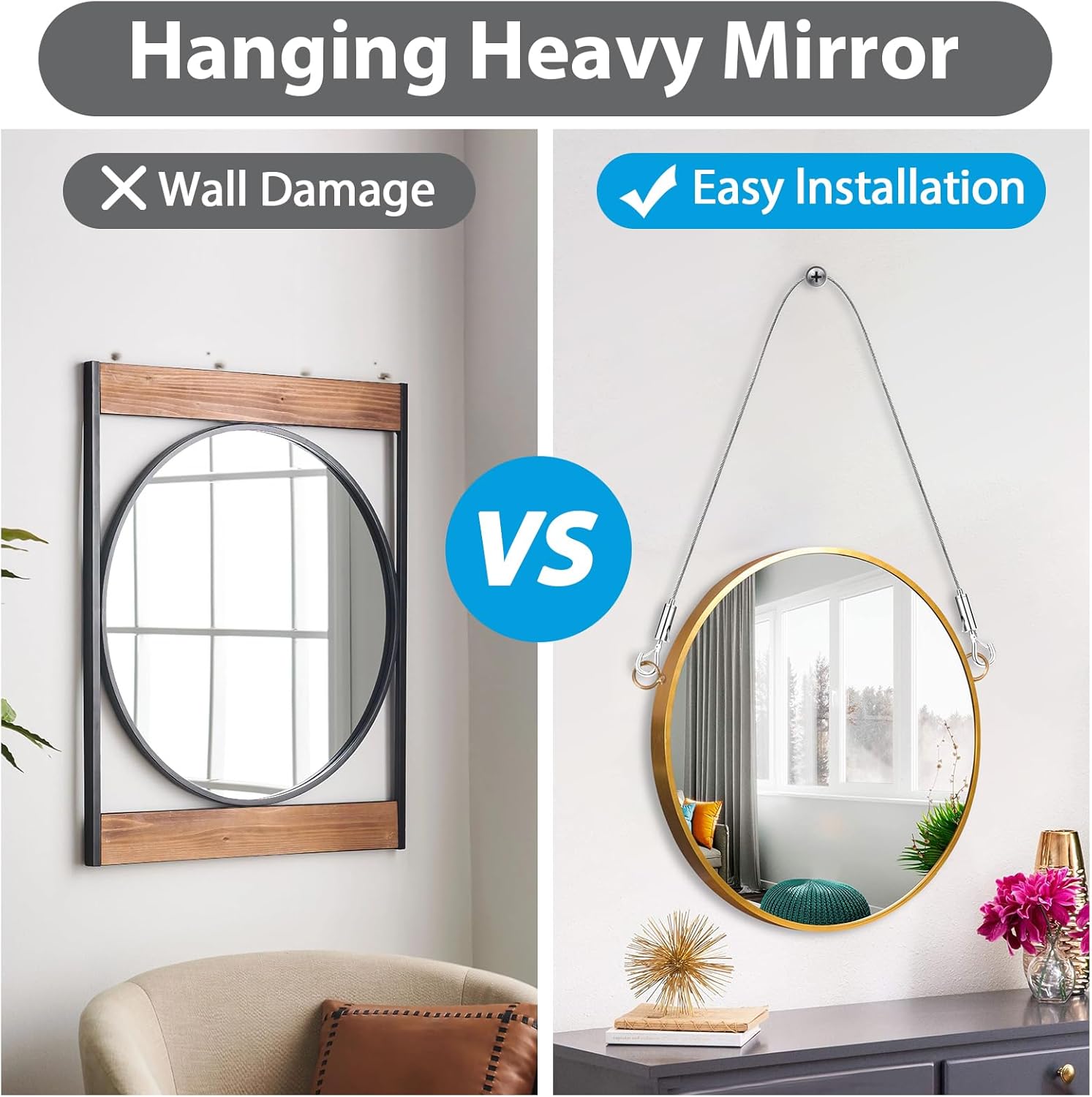 8PCS Adjustable Picture Hanging Wire Kit,Frame,Mirror Hanging Kit,6.6FT Heavy Duty Stainless Steel Rope for Hanging Pictures,Billboards,Basket,Flowerpot,Supports Up to 66lbs
