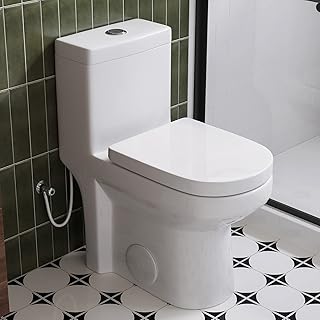 HOROW HWMT-8733U Small Compact One Piece Toilet, Power Dual Flush Toilet For Bathroom, Water Saving Toilet With Soft Closing Seat, Quick Release & UF Seat, White Toilet Bowl, 12' Rough-in