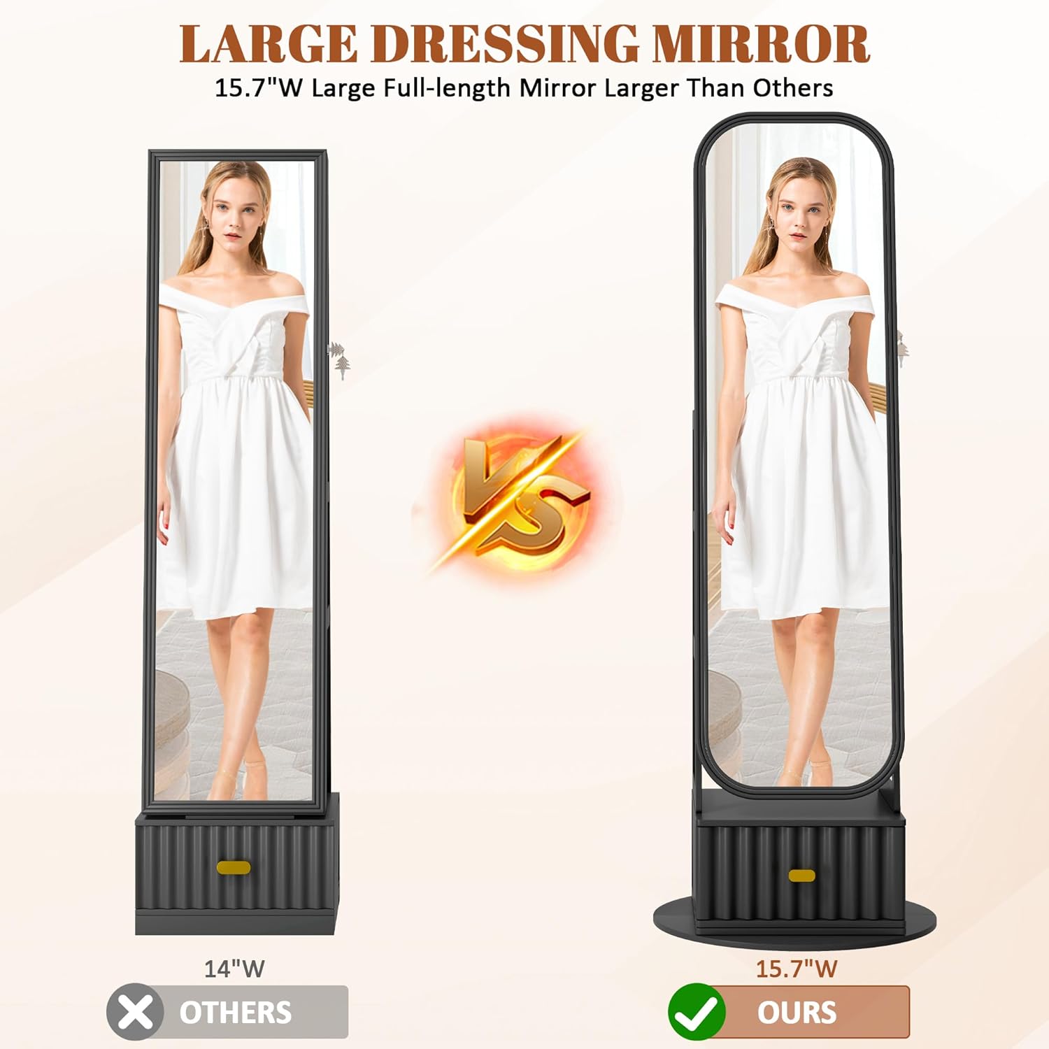 Full Length Mirror with Storage, 61" Mirror Jewelry Cabinet Standing, Rotating Jewelry Mirror Organizer Full Length, Lockable Jewelry Armoires with Velvet Lining for Women Gift Black-D
