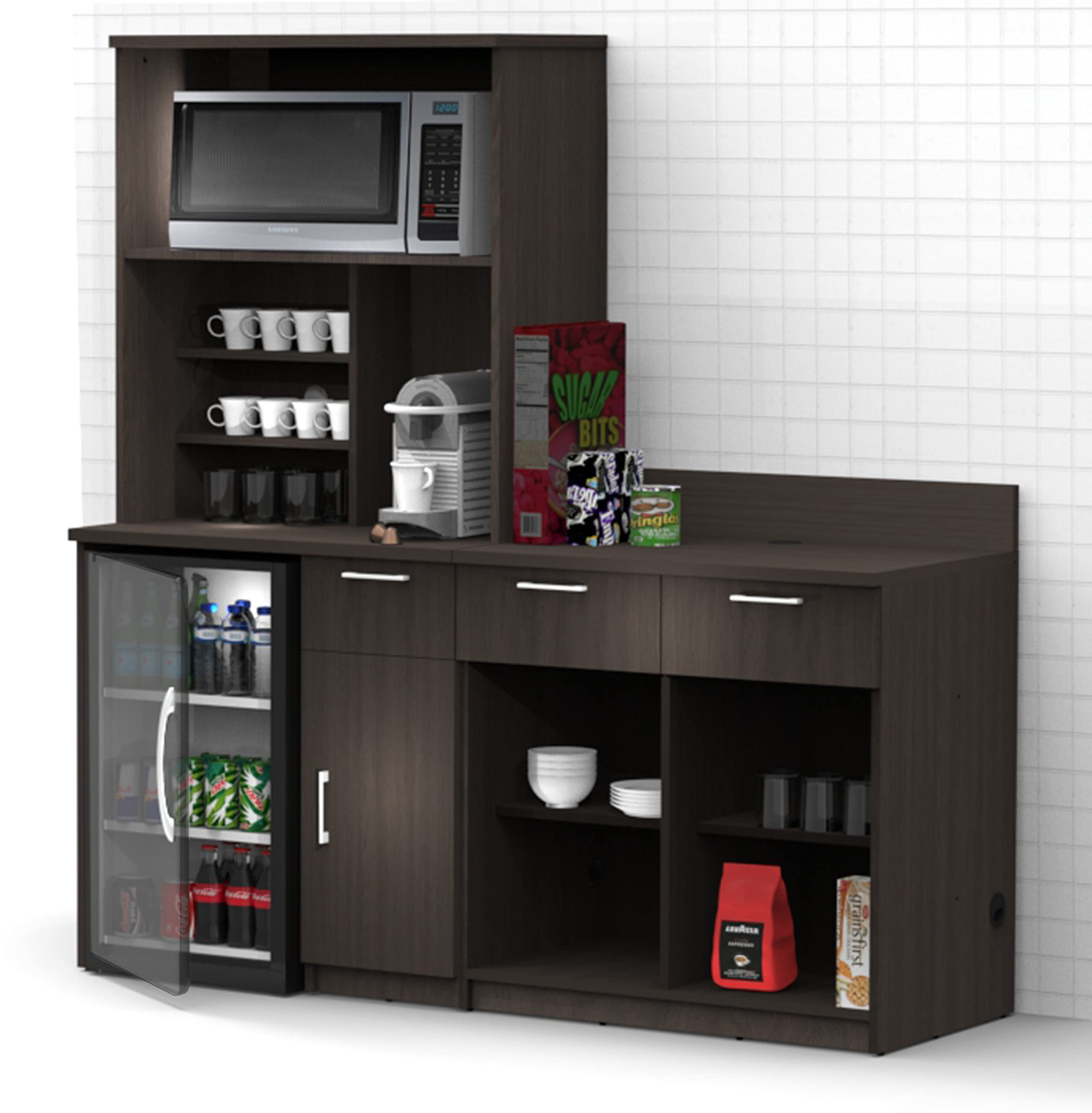 BREAKtime Coffee Break Lunch Room Furniture Buffet Tea & Coffee Bar Color Espresso - Factory Assembled - Furniture Items ONLY. Model 3265 3 Piece Group 72 inch Wide