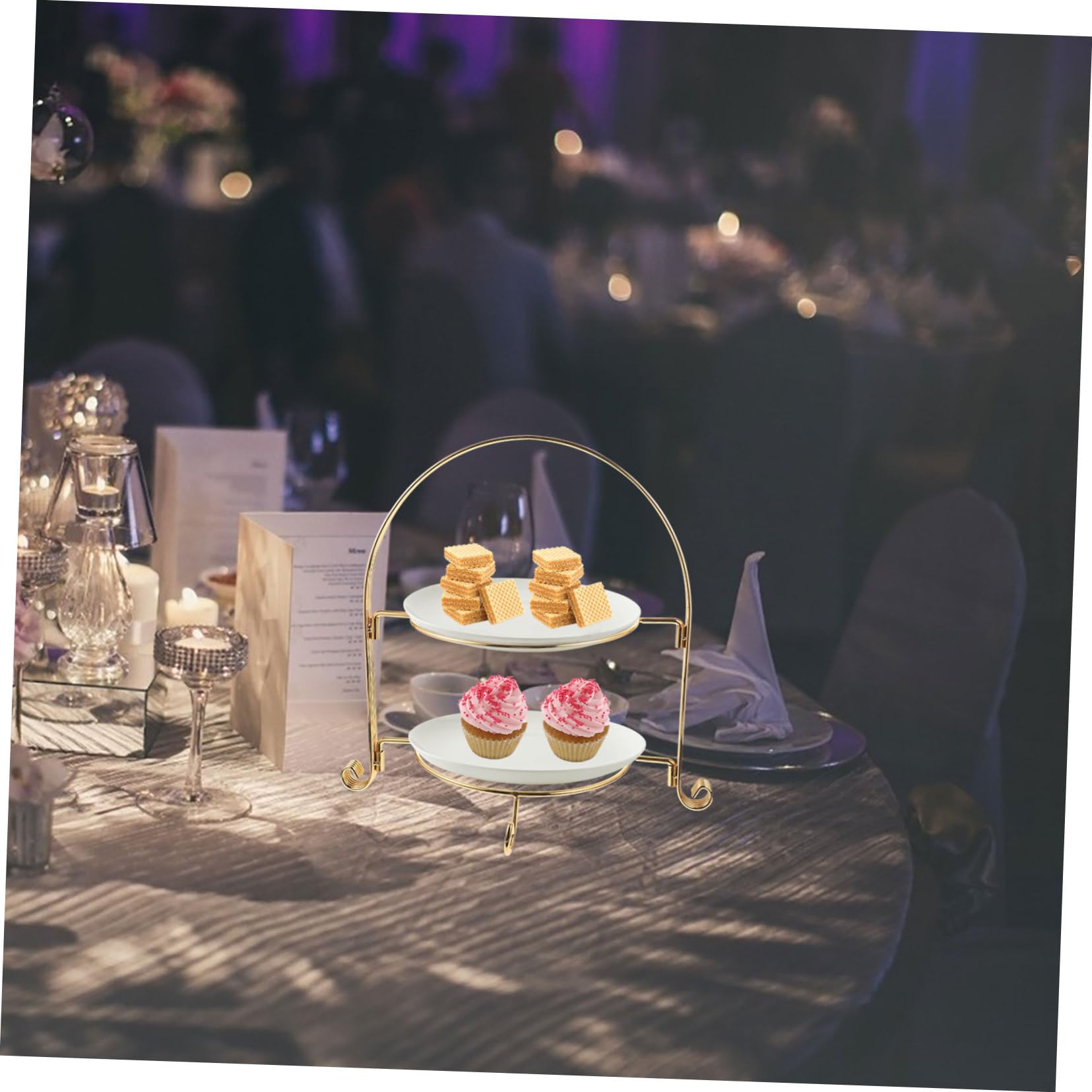 PRETYZOOM Alzatina per Torta a 2 Livelli in Metallo Dorato, Vassoio Dolci per Muffin e Cupcake, Centrotavola per Matrimoni e Ristoranti