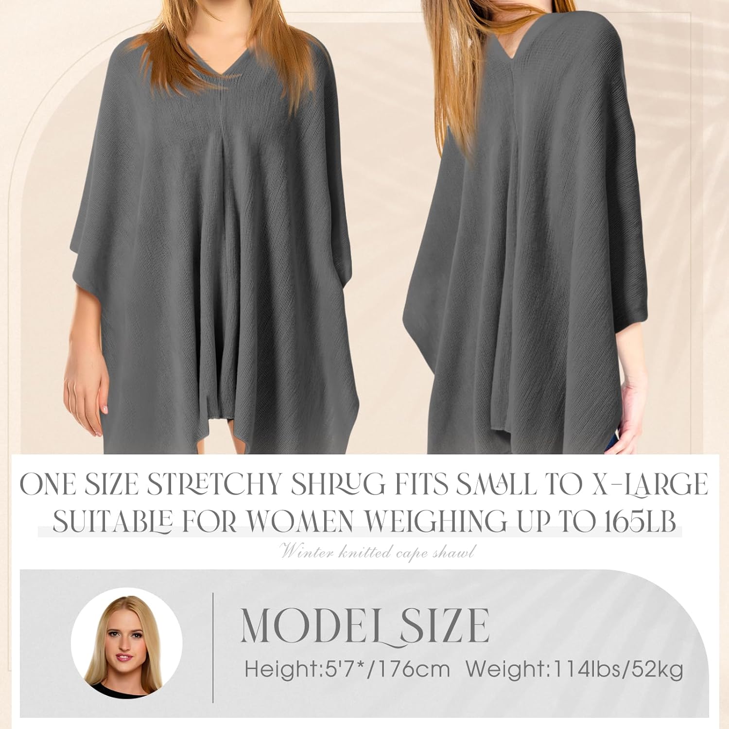 Hercicy Women Ponchos Sweater Solid Knit Versatile Lightweight Shawl Wrap Scarf Cape Poncho Accessories for Women - Image 2